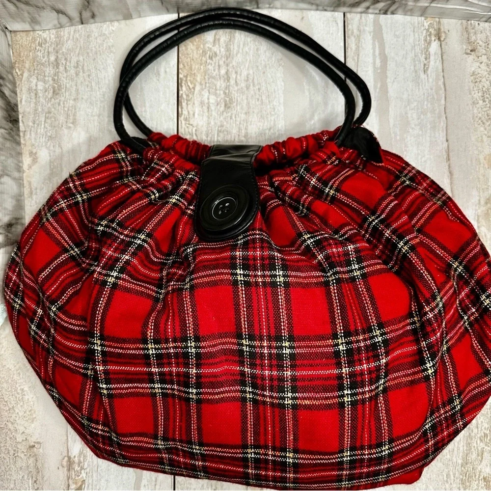 Piper & Blue Large Red Tartan Plaid Slouch Hobo Bag Holiday Christmas Classic